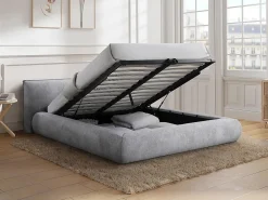 Vente-unique Lit coffre 160 x 200 cm - Tissu - Gris clair + Matelas - MIRSIO* Ensemble Sommier Et Matelas