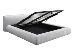 Vente-unique Lit coffre 160 x 200 cm - Tissu - Gris clair + Matelas - MIRSIO* Ensemble Sommier Et Matelas
