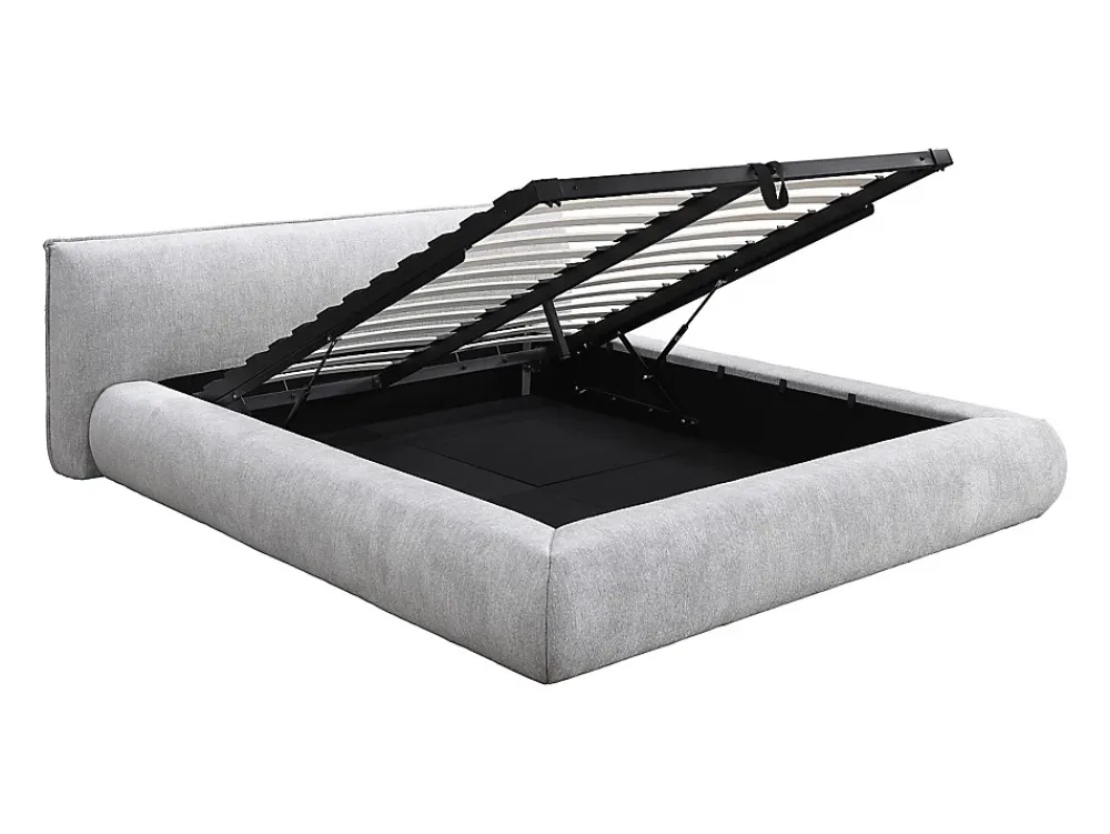 Vente-unique Lit coffre 160 x 200 cm - Tissu - Gris clair + Matelas - MIRSIO* Ensemble Sommier Et Matelas