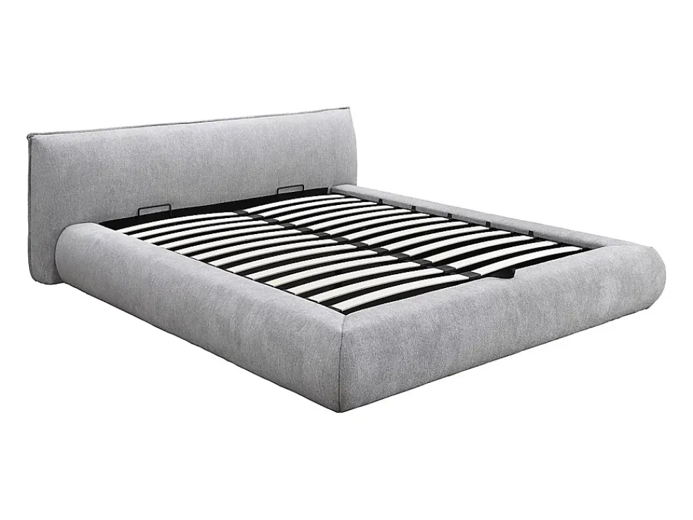 Vente-unique Lit coffre 160 x 200 cm - Tissu - Gris clair + Matelas - MIRSIO* Ensemble Sommier Et Matelas