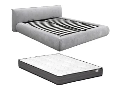 Vente-unique Lit coffre 160 x 200 cm - Tissu - Gris clair + Matelas - MIRSIO* Ensemble Sommier Et Matelas