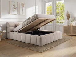 Lit coffre 160 x 200 cm - Tissu - Bleu nuit - FORVIK II>Vente-unique Outlet