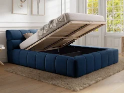 Lit coffre 160 x 200 cm - Tissu - Bleu nuit - FORVIK II><noscript><img width=