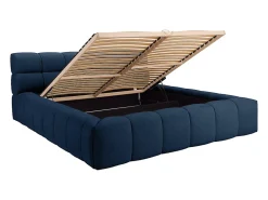 Lit coffre 160 x 200 cm - Tissu - Bleu nuit - FORVIK II><noscript><img width=