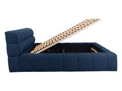 Lit coffre 160 x 200 cm - Tissu - Bleu nuit - FORVIK II><noscript><img width=