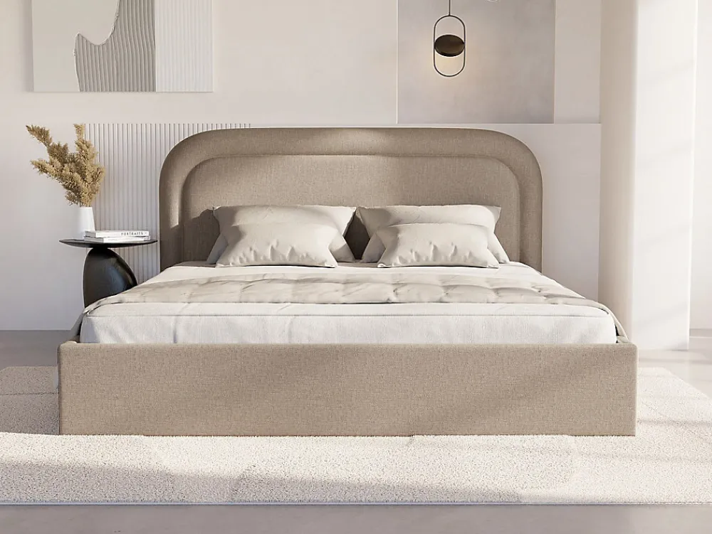 Vente-unique Lit coffre 140 x 190 cm - Tissu chiné - Beige - FIREZA II* Lit Coffre