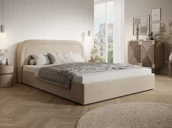 Vente-unique Lit coffre 140 x 190 cm - Tissu chiné - Beige - FIREZA II* Lit Coffre