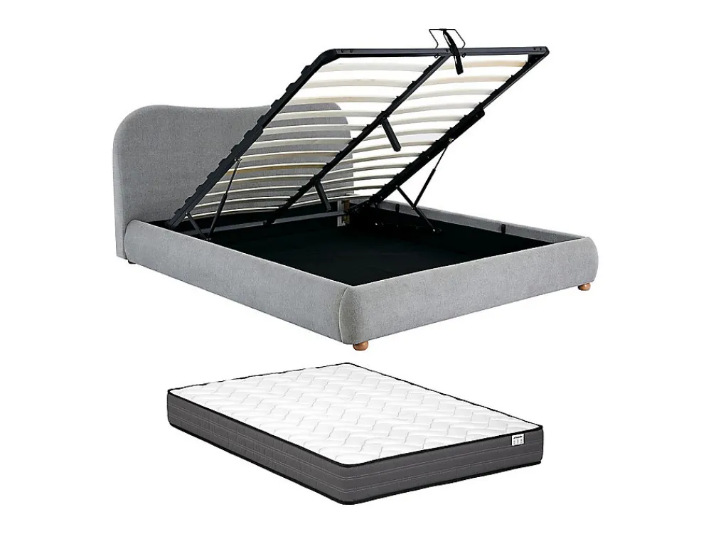 Lit coffre 160 x 200 cm - Tissu - Gris clair + Matelas - VANARI>Vente-unique Sale