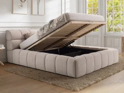 Lit coffre 160 x 200 cm - Tissu - Beige + Matelas - FORVIK II><noscript><img width=
