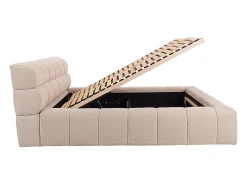 Lit coffre 160 x 200 cm - Tissu - Beige + Matelas - FORVIK II><noscript><img width=