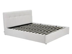 Vente-unique Lit coffre 180 x 200 cm - Tissu bouclette - Blanc + Matelas - MAZIRI* Ensemble Sommier Et Matelas