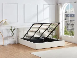 Vente-unique Lit coffre 180 x 200 cm - Tissu bouclette - Blanc + Matelas - MAZIRI* Ensemble Sommier Et Matelas