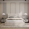 Vente-unique Lit coffre 140 x 190 cm - Tissu texturé - Crème + Matelas - JUSTANI* Ensemble Sommier Et Matelas