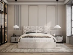 Vente-unique Lit coffre 140 x 190 cm - Tissu texturé - Crème + Matelas - JUSTANI* Ensemble Sommier Et Matelas