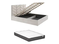 Vente-unique Lit coffre 140 x 190 cm - Tissu texturé - Crème + Matelas - JUSTANI* Ensemble Sommier Et Matelas