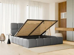 Lit coffre 140 x 190 cm - Tissu effet cuir - Gris - DAMADO>Vente-unique New