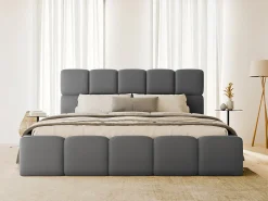 Lit coffre 140 x 190 cm - Tissu effet cuir - Gris - DAMADO><noscript><img width=