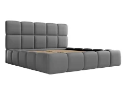 Lit coffre 140 x 190 cm - Tissu effet cuir - Gris - DAMADO><noscript><img width=