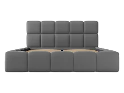 Lit coffre 140 x 190 cm - Tissu effet cuir - Gris - DAMADO><noscript><img width=