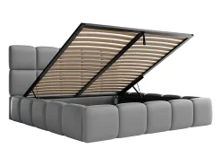 Lit coffre 140 x 190 cm - Tissu effet cuir - Gris - DAMADO><noscript><img width=