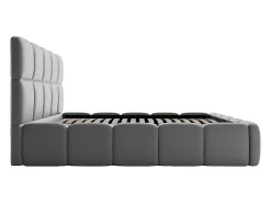 Lit coffre 140 x 190 cm - Tissu effet cuir - Gris - DAMADO><noscript><img width=