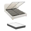 Lit coffre 160 x 200 cm - Tissu bouclette - Blanc + Matelas - VANARI>Vente-unique Outlet