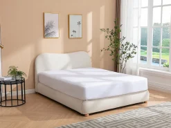Lit coffre 160 x 200 cm - Tissu bouclette - Blanc + Matelas - VANARI><noscript><img width=