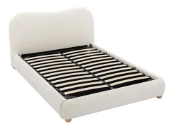 Lit coffre 160 x 200 cm - Tissu bouclette - Blanc + Matelas - VANARI><noscript><img width=