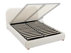 Lit coffre 160 x 200 cm - Tissu bouclette - Blanc + Matelas - VANARI><noscript><img width=