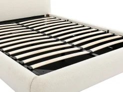 Lit coffre 160 x 200 cm - Tissu bouclette - Blanc + Matelas - VANARI><noscript><img width=