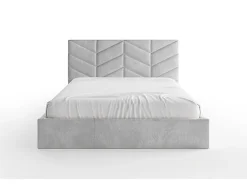 Lit coffre 200 x 200 cm - Tissu texturé - Gris + Matelas - JUSTANI><noscript><img width=