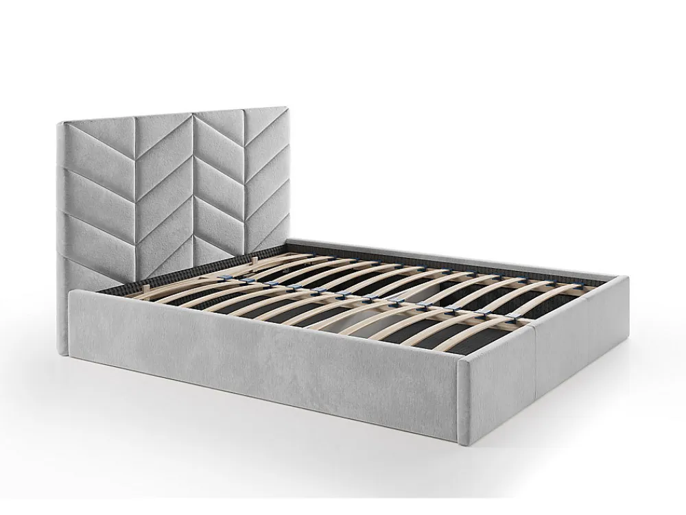 Lit coffre 200 x 200 cm - Tissu texturé - Gris + Matelas - JUSTANI>Vente-unique Clearance