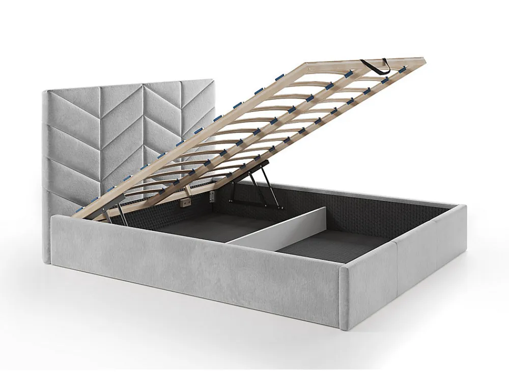 Lit coffre 200 x 200 cm - Tissu texturé - Gris + Matelas - JUSTANI>Vente-unique Clearance