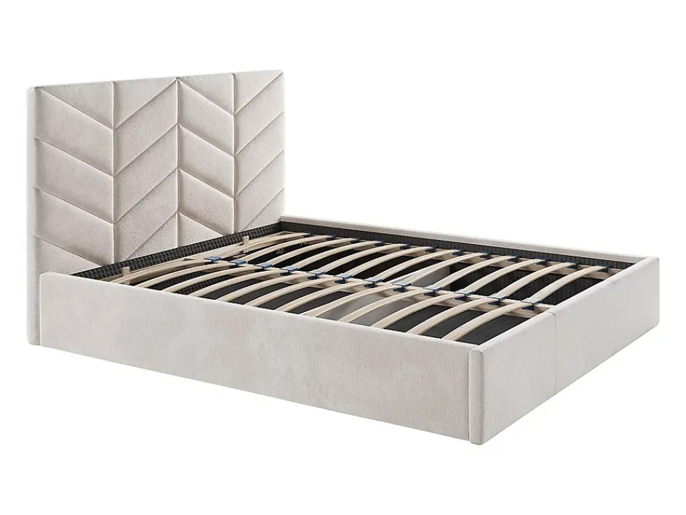 Vente-unique Lit coffre 180 x 200 cm - Tissu texturé - Crème - JUSTANI* Lit Coffre