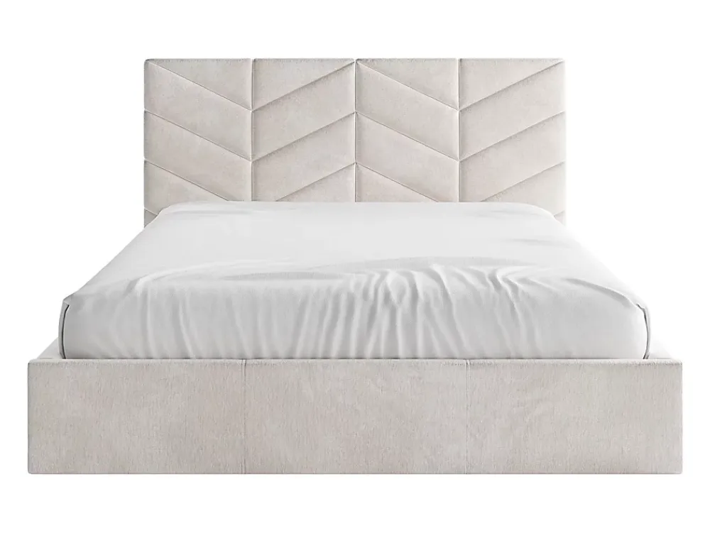 Vente-unique Lit coffre 180 x 200 cm - Tissu texturé - Crème - JUSTANI* Lit Coffre