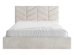Lit coffre 160 x 200 cm - Tissu texturé - Crème - JUSTANI><noscript><img width=