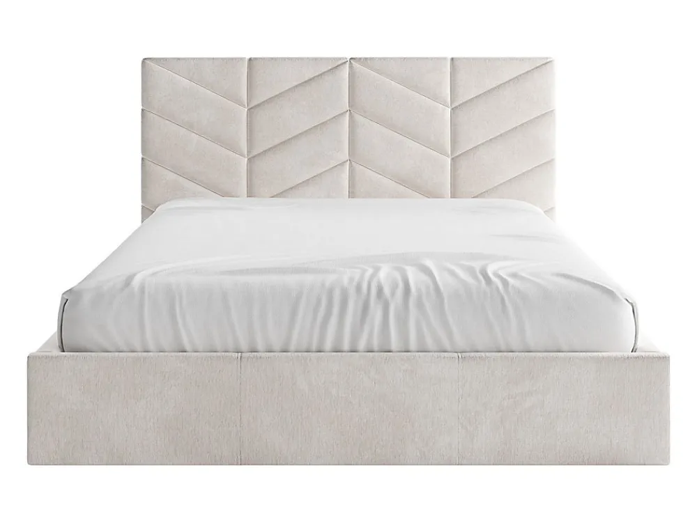 Lit coffre 160 x 200 cm - Tissu texturé - Crème - JUSTANI>Vente-unique Clearance