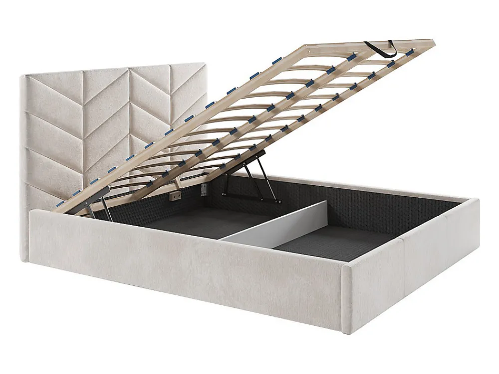 Lit coffre 160 x 200 cm - Tissu texturé - Crème - JUSTANI>Vente-unique Clearance