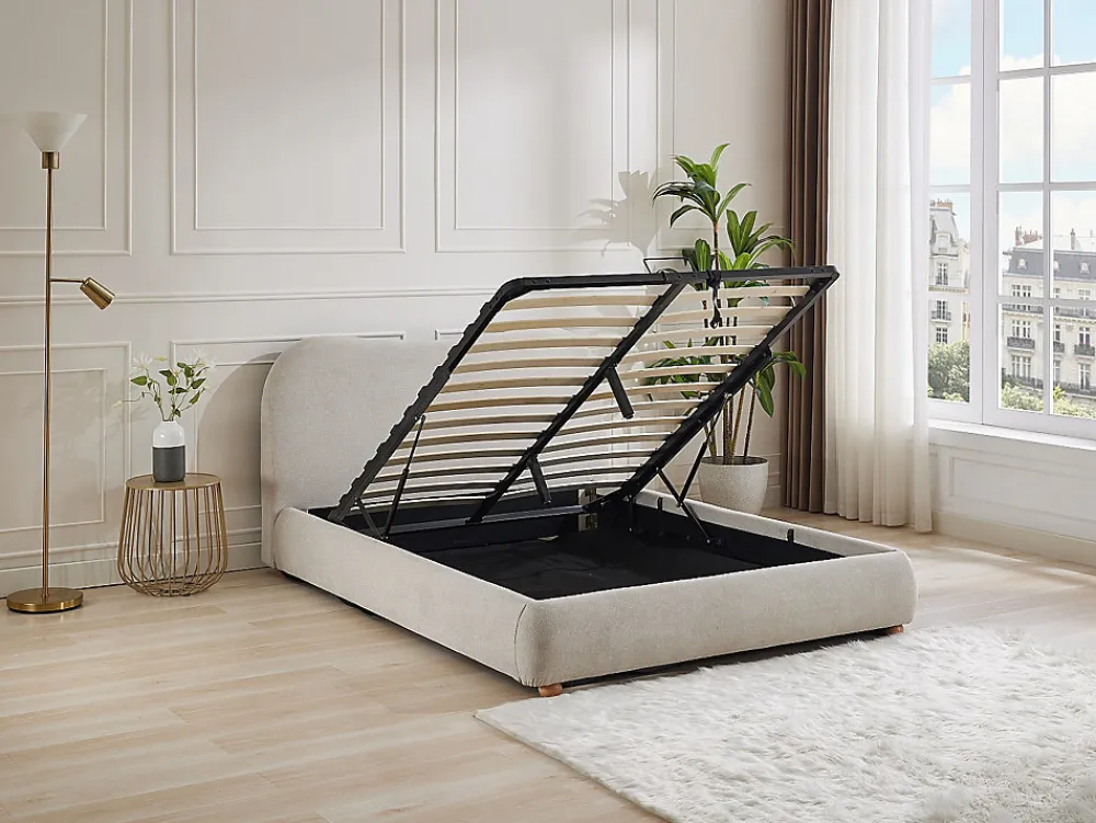 Lit coffre 160 x 200 cm - Tissu - Beige - VANARI>Vente-unique Online