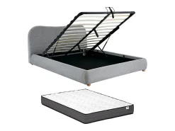 Lit coffre 180 x 200 cm - Tissu - Gris clair + Matelas - VANARI>Vente-unique Clearance