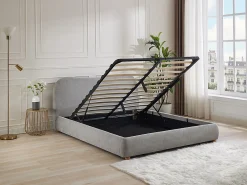 Lit coffre 180 x 200 cm - Tissu - Gris clair + Matelas - VANARI>Vente-unique Clearance