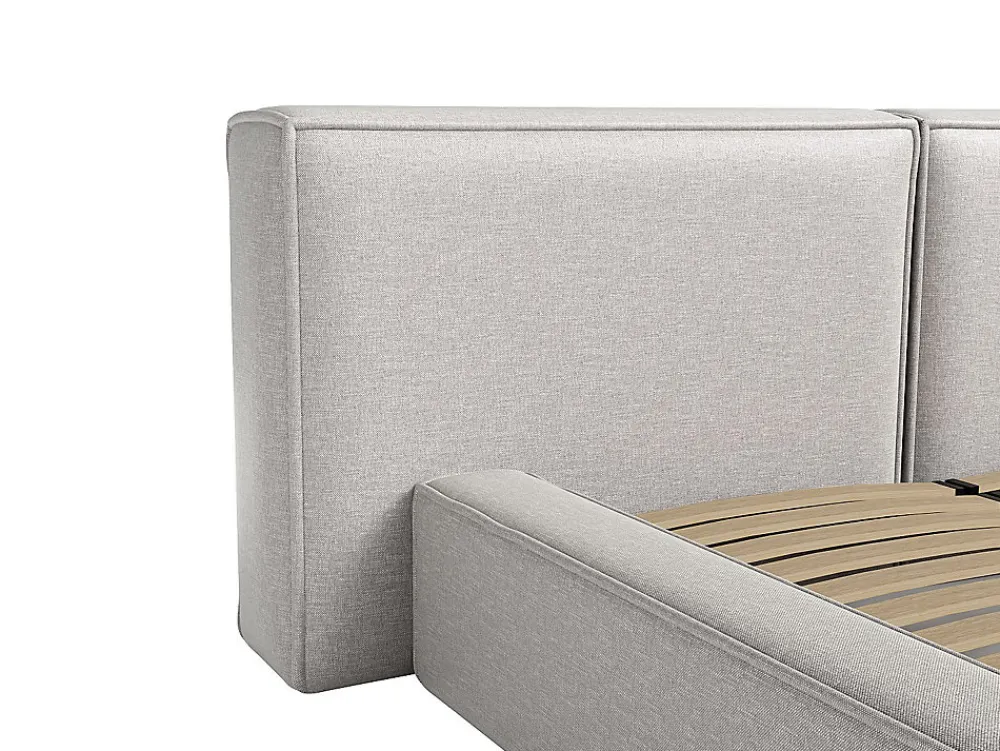 Vente-unique Lit coffre 140 x 190 cm - Tissu - Gris clair - TIMANO* Lit Coffre