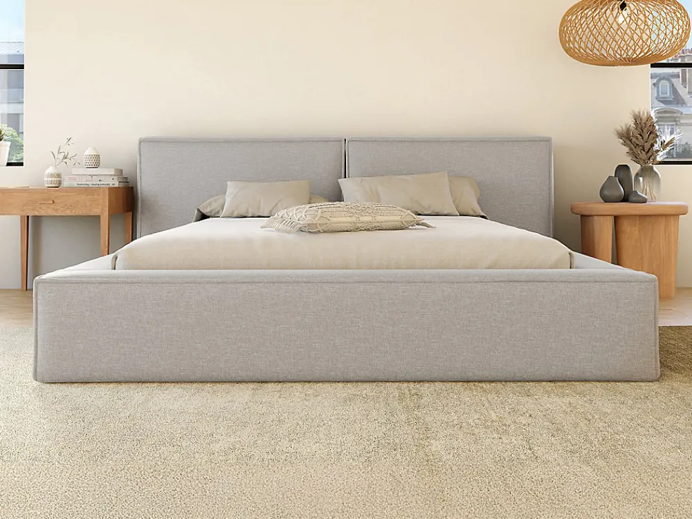 Vente-unique Lit coffre 140 x 190 cm - Tissu - Gris clair - TIMANO* Lit Coffre
