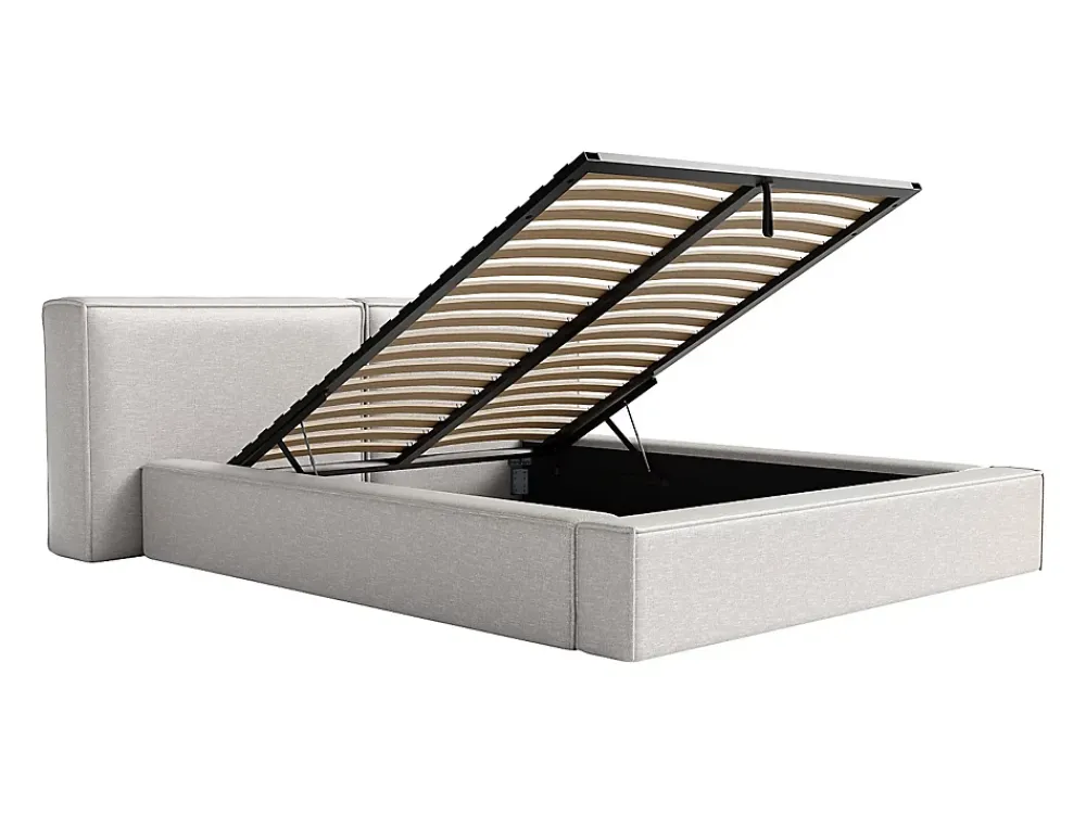 Vente-unique Lit coffre 140 x 190 cm - Tissu - Gris clair - TIMANO* Lit Coffre