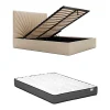 Lit coffre 180 x 200 cm - Tissu - Beige + Matelas - RILIODA>Vente-unique Clearance