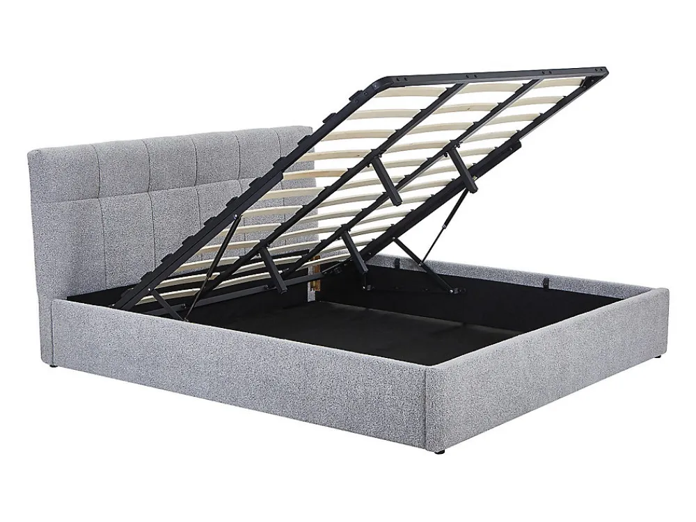 Vente-unique Lit coffre 180 x 200 cm - Tissu bouclette - Gris + Matelas - MAZIRI* Ensemble Sommier Et Matelas