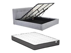 Vente-unique Lit coffre 180 x 200 cm - Tissu bouclette - Gris + Matelas - MAZIRI* Ensemble Sommier Et Matelas