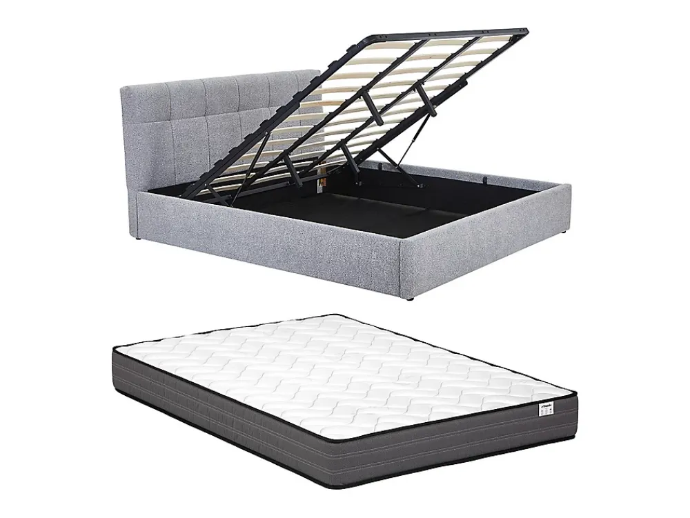 Vente-unique Lit coffre 180 x 200 cm - Tissu bouclette - Gris + Matelas - MAZIRI* Ensemble Sommier Et Matelas