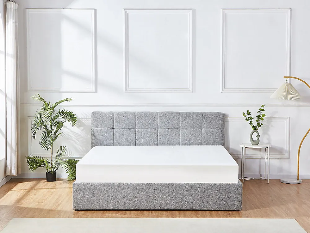 Vente-unique Lit coffre 180 x 200 cm - Tissu bouclette - Gris + Matelas - MAZIRI* Ensemble Sommier Et Matelas