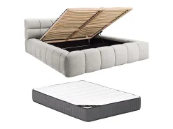 Vente-unique Lit coffre 180 x 200 cm - Tissu - Gris clair + Matelas - FORVIK* Ensemble Sommier Et Matelas